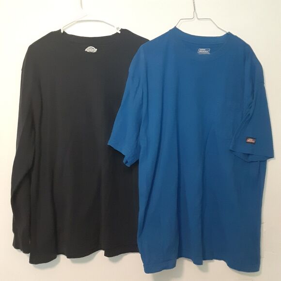 Dickies Lot Of 2 Bundle Mens XL Black Blue Short And Long Sleeve Pocket T Shirt - Picture 1 of 7